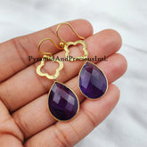 Purple Amethyst Earrings, February Birthstone Earrings, Gemstone Earrings, Gold Plated Earrings